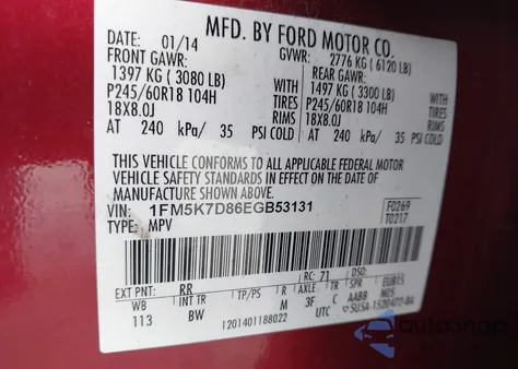 2014 Ford Explorer Xlt from USA, damaged, VIN 1FM5K7D86EGB53131